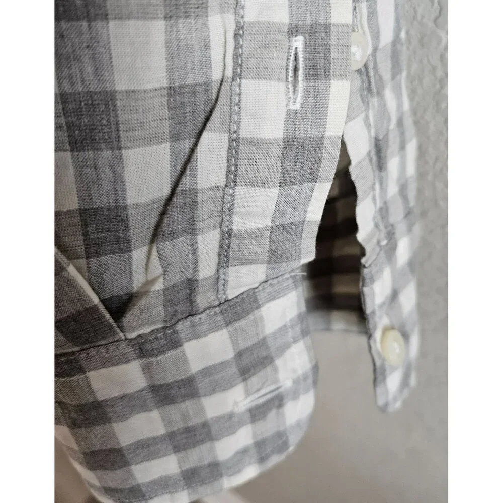 J. Crew Mens Size XL Slim Fit Stretch Organic Cotton Gray White Gingham Check